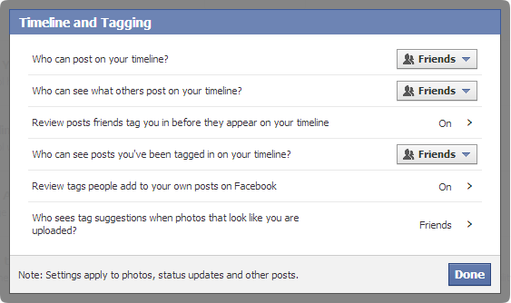 Facebook-Timeline And Tagging Options