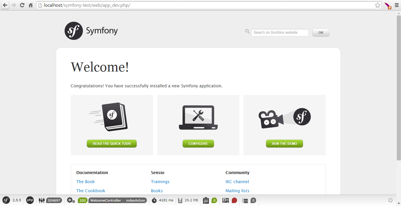 Symfony Welcome Page